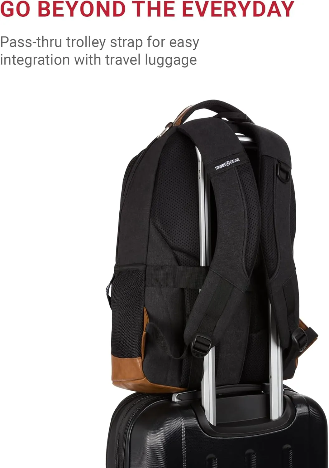 SwissGear 5505 Cecil 16” Laptop Backpack Black Canvas/Brown – Daily Laptop Bag with Gear Attachment Options – Multiple Organizer Pockets & Padded Shoulder Straps