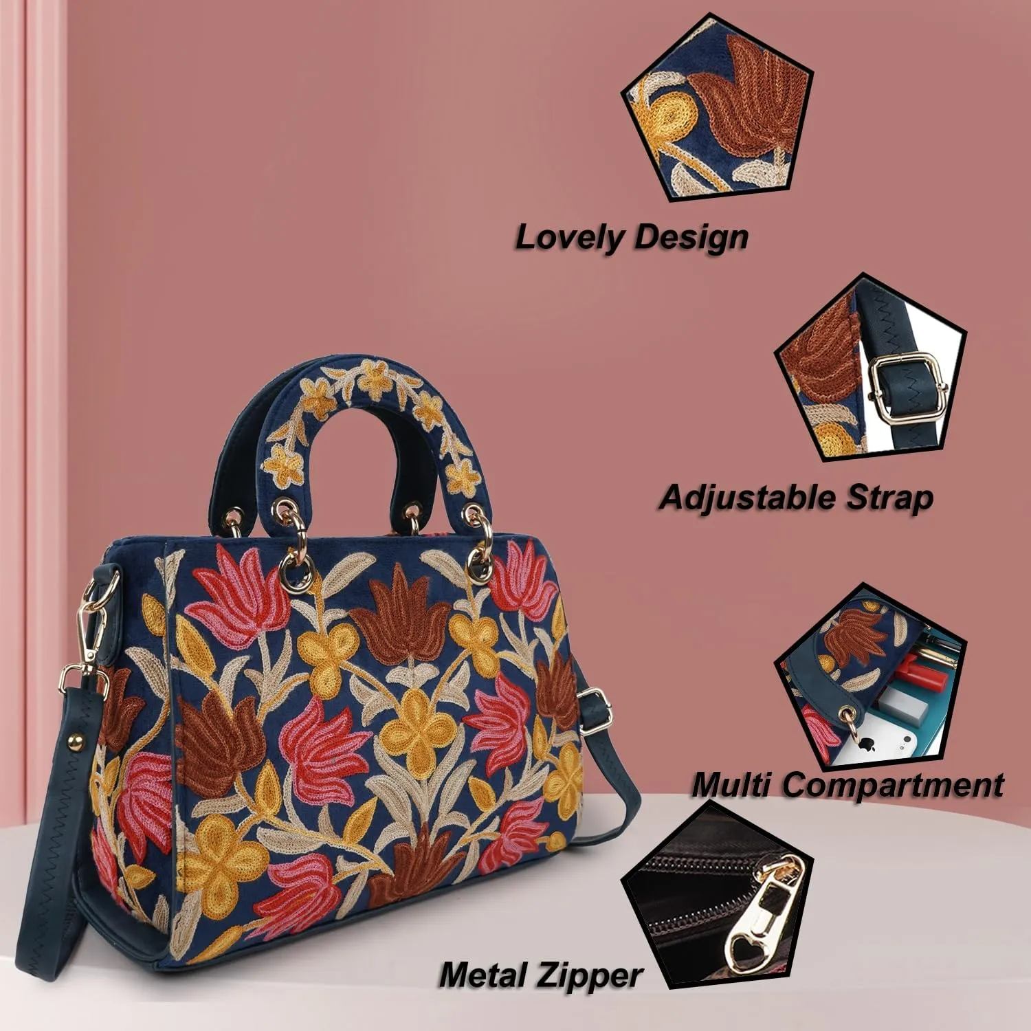 Synthetic Leather Gorgeous Embroidery Stylish Design Shoulder Crossbody Hobo Women Handbag