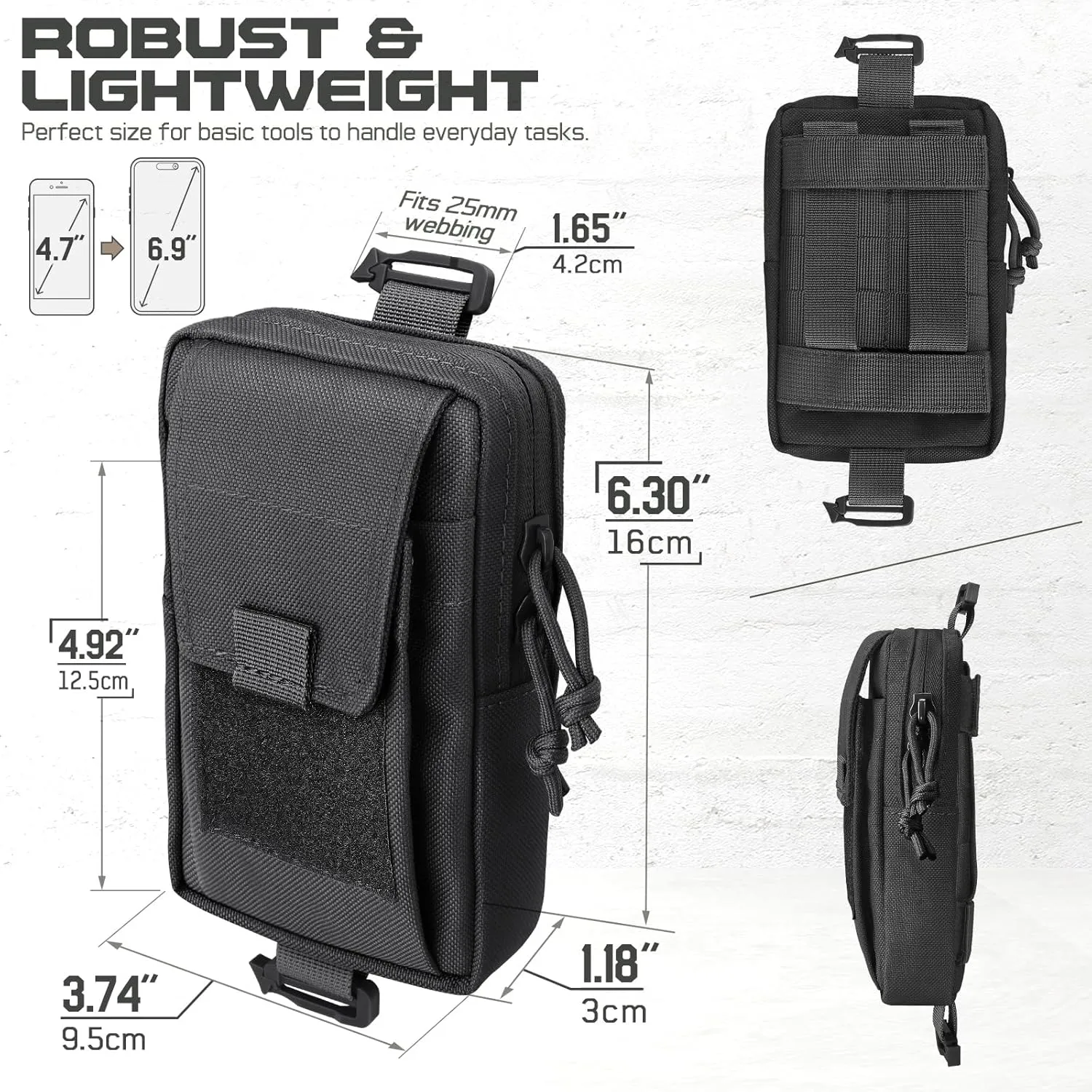 Tactical Backpack Accessories Pouch, Molle Accessories Shoulder Strap Attachment Pouches Utility EDC Phone Pouch Sport