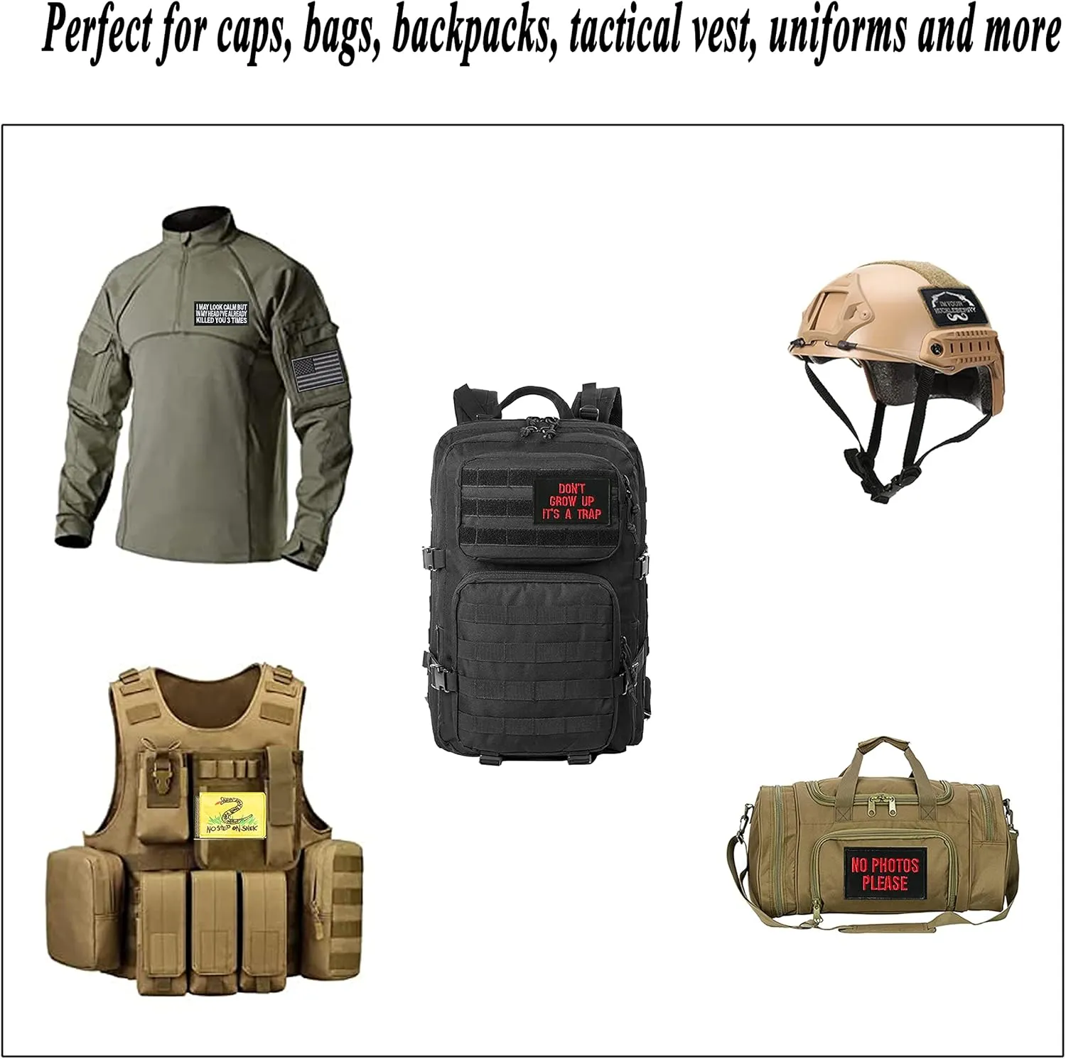 Tactical Morale Patch Bundle, Full Embroidery Loop and Hook Patches Set for Caps, Bags, Backpacks, Vest, Military Uniforms,Tactical Gears Etc, Style 3