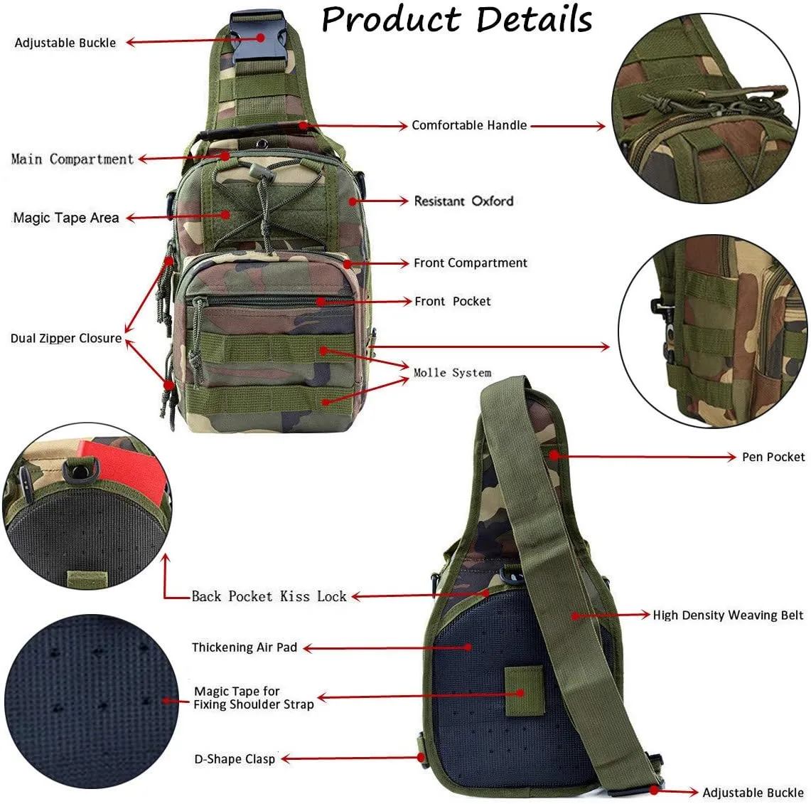 Tactical Shoulder Sling Bag Small Outdoor Chest Pack Backpack for Men Traveling, Trekking, Camping, Sling Backpack