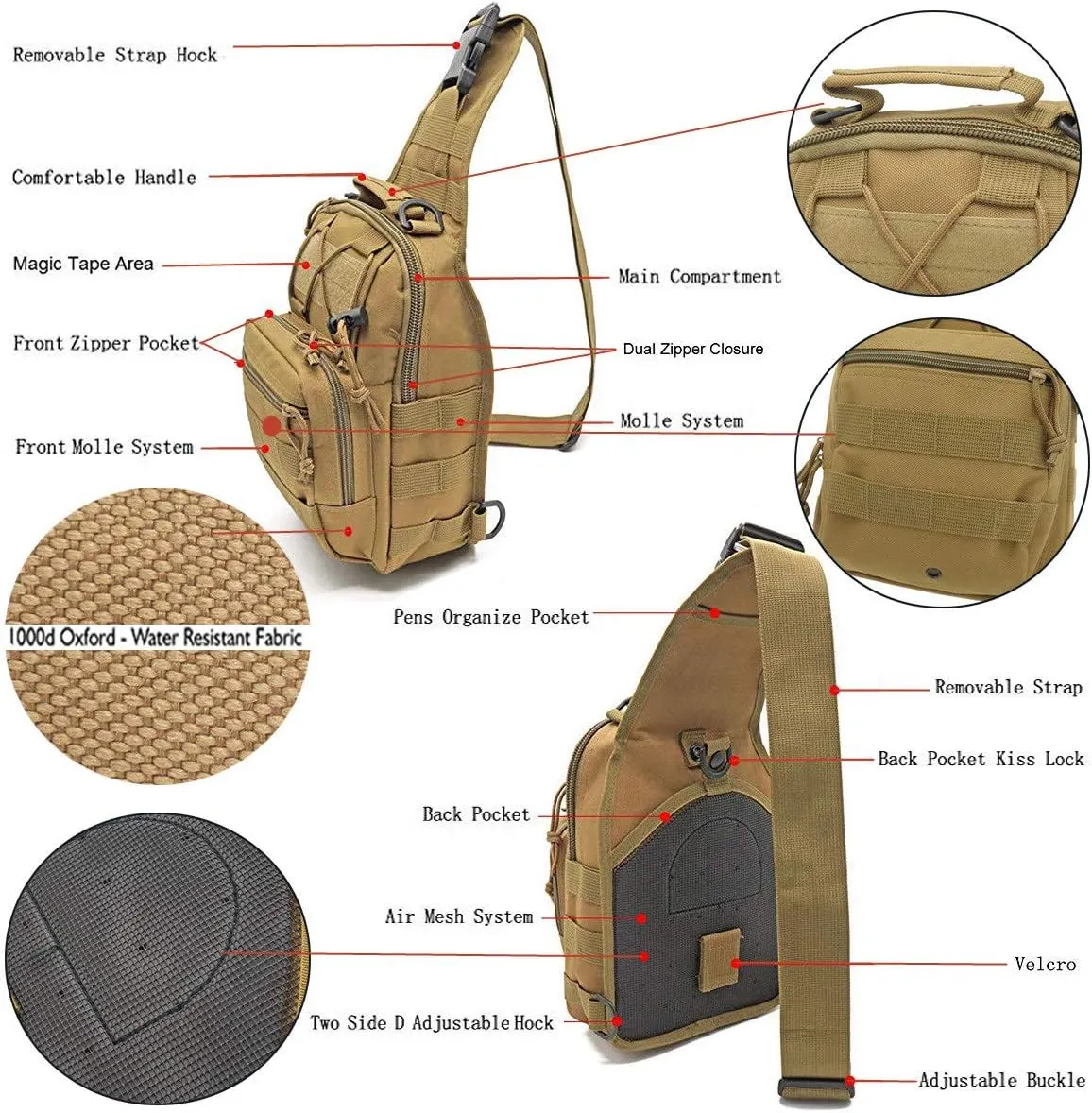 Tactical Shoulder Sling Bag Small Outdoor Chest Pack Backpack for Men Traveling, Trekking, Camping, Sling Backpack