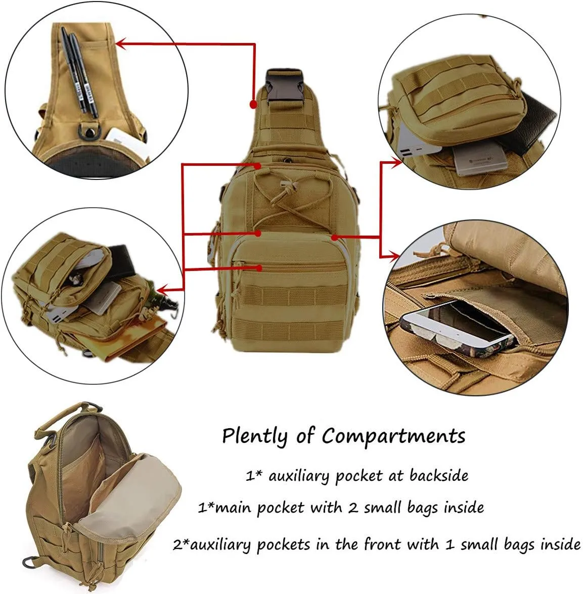 Tactical Shoulder Sling Bag Small Outdoor Chest Pack Backpack for Men Traveling, Trekking, Camping, Sling Backpack