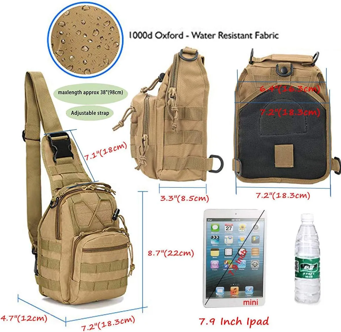 Tactical Shoulder Sling Bag Small Outdoor Chest Pack Backpack for Men Traveling, Trekking, Camping, Sling Backpack
