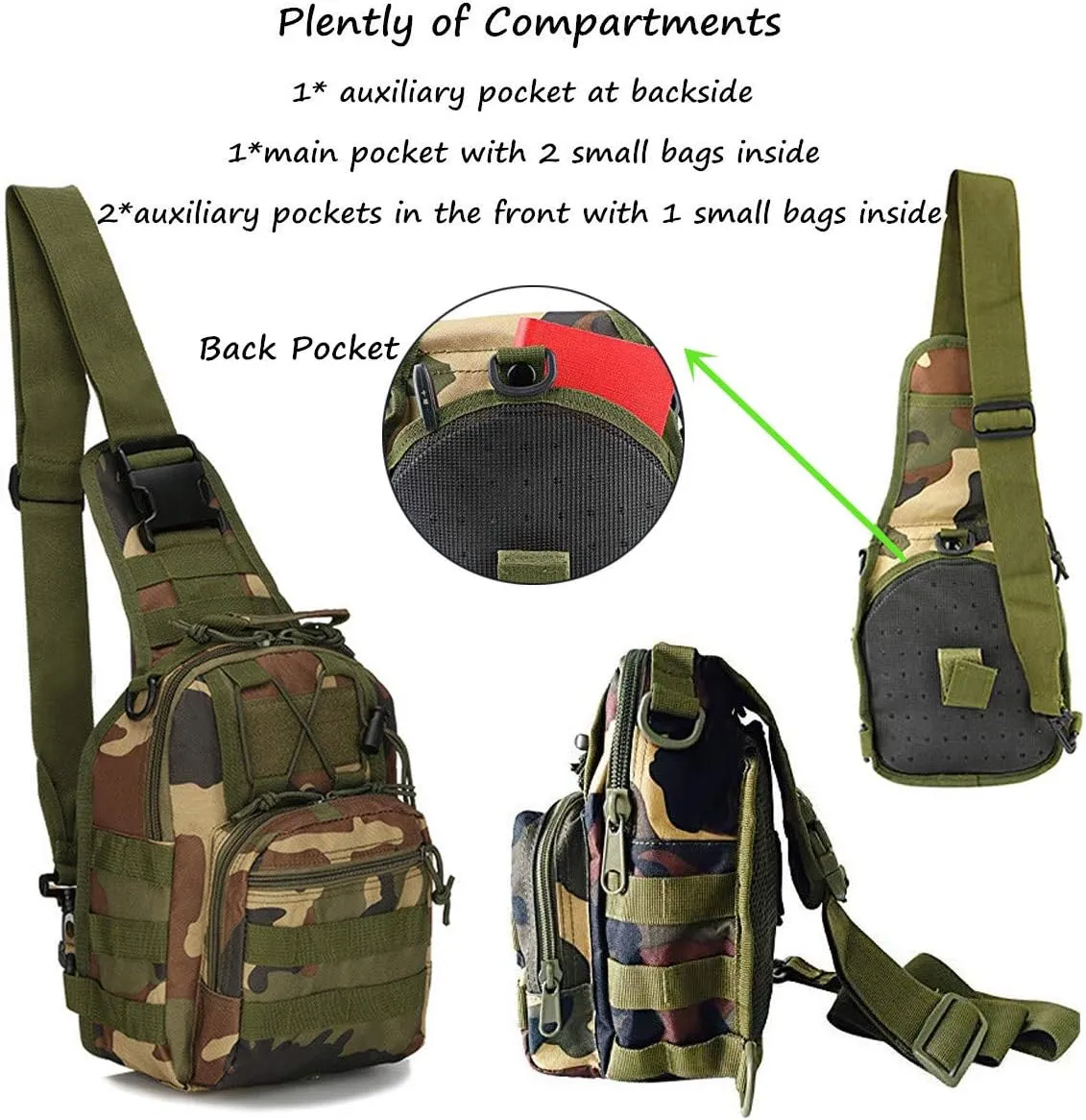 Tactical Shoulder Sling Bag Small Outdoor Chest Pack Backpack for Men Traveling, Trekking, Camping, Sling Backpack
