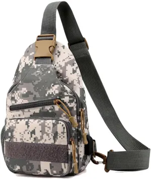 Tactical Sling Backpack for Men, Multifunctional Gym Cycling Shoulder Bag with USB Charging Port, Travel Crossbody Bag (Camouflage Grey)
