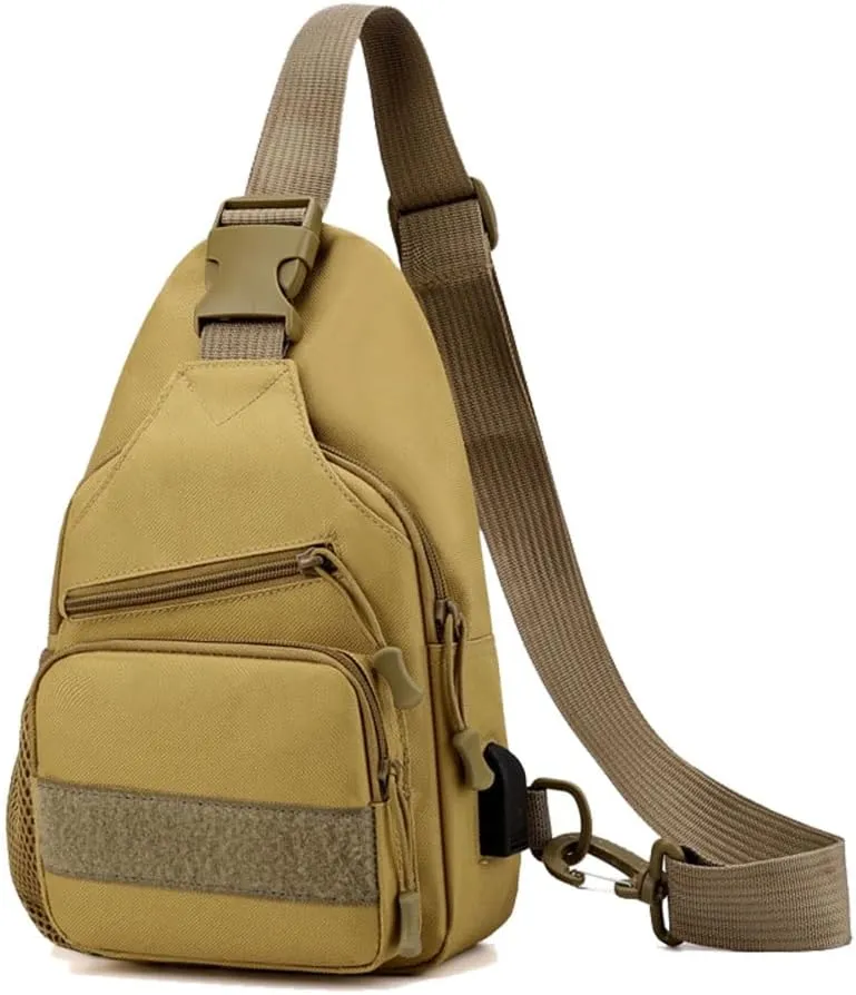 Tactical Sling Backpack for Men, Multifunctional Gym Cycling Shoulder Bag with USB Charging Port, Travel Crossbody Bag (Dark Brown)