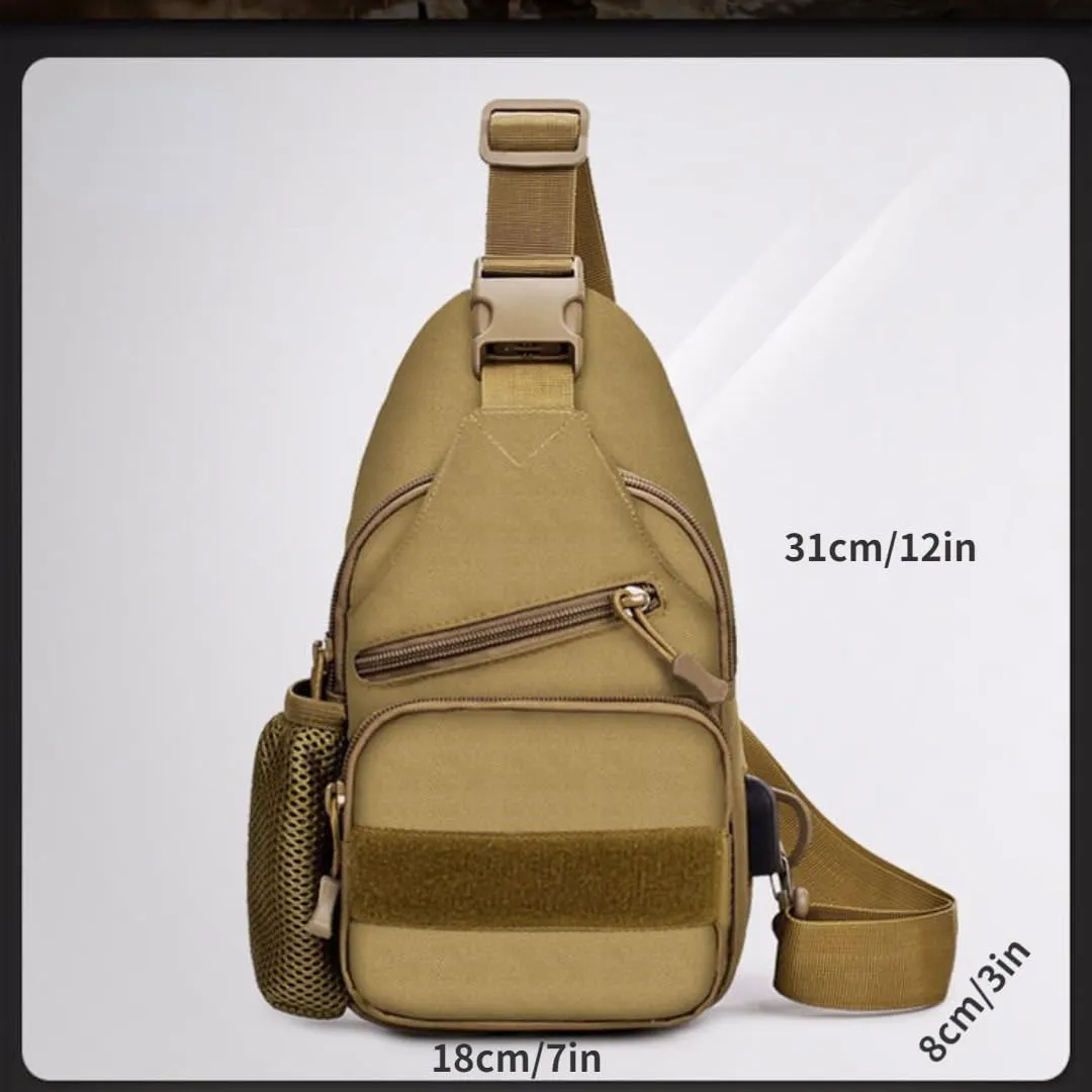 Tactical Sling Backpack for Men, Multifunctional Gym Cycling Shoulder Bag with USB Charging Port, Travel Crossbody Bag (Dark Brown)