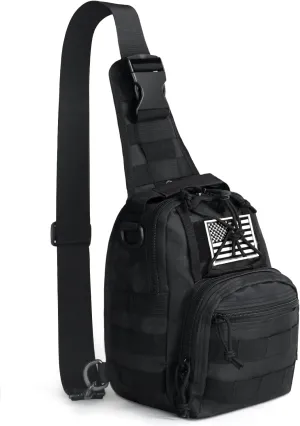 Tactical Sling Bag for Men, Crossbody Military Chest Bag, EDC Range Gear Single Shoulder Backpack for Hunting, Trekking, Fishing, Camping, Cycling, and Traveling (Black)
