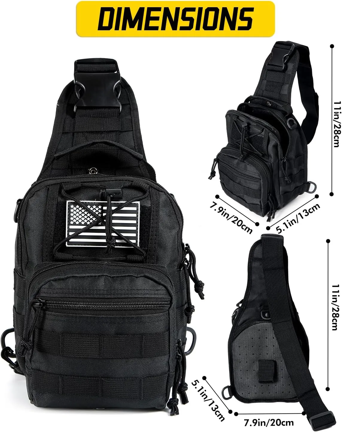 Tactical Sling Bag for Men, Crossbody Military Chest Bag, EDC Range Gear Single Shoulder Backpack for Hunting, Trekking, Fishing, Camping, Cycling, and Traveling (Black)