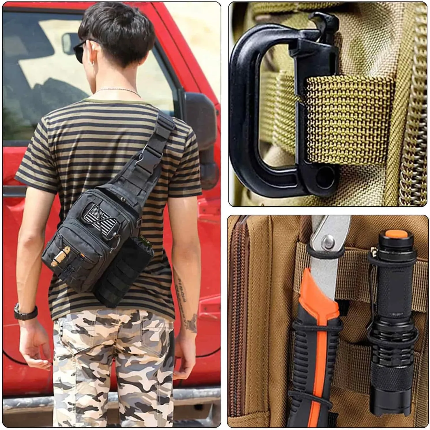 Tactical Sling Bag for Men - Small Shoulder Bag (Black)