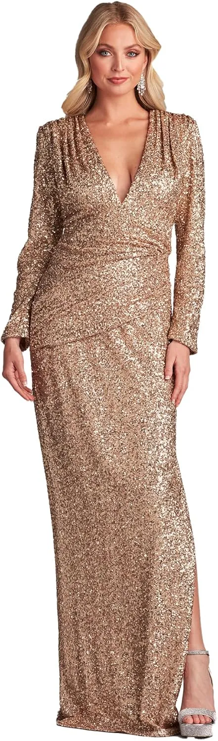 Tadashi Shoji Jazzy Sequin Mesh Plunge Gown