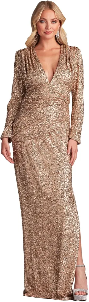 Tadashi Shoji Jazzy Sequin Mesh Plunge Gown