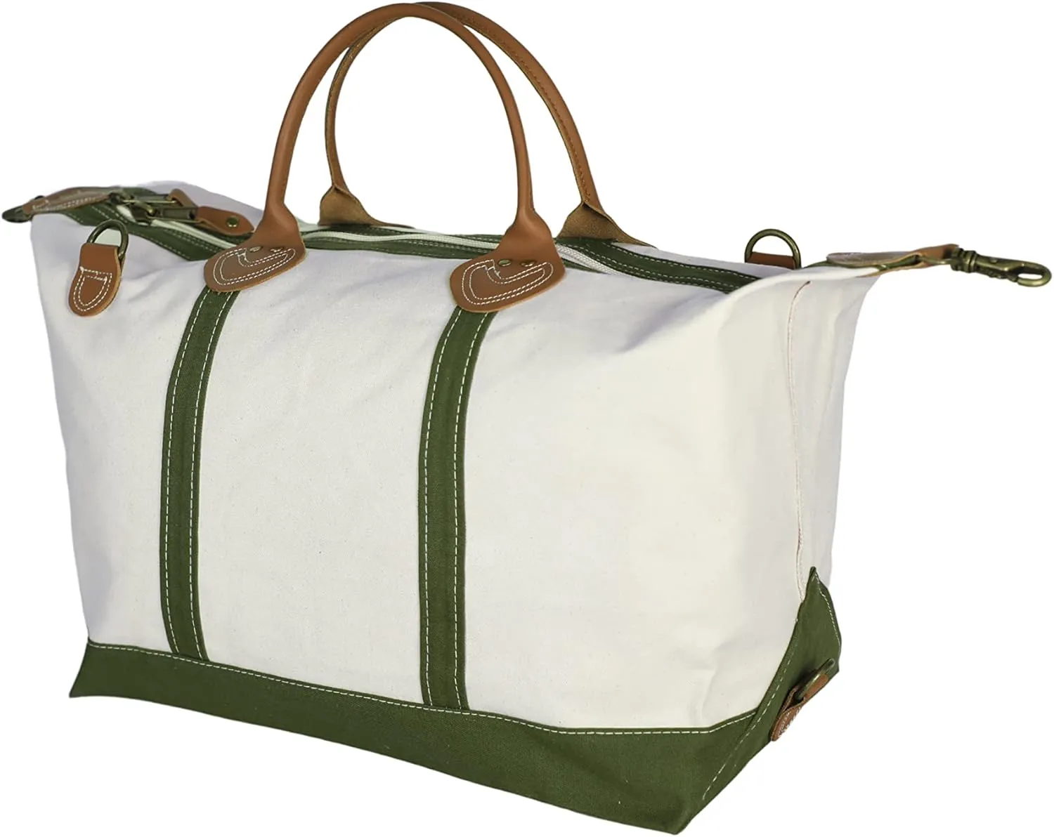 Tag&Crew Weekender Signature Duffle 20 Oz. Heavy Canvas Leather Handle Bag with Detachable Shoulder Strap Ideal for Overnight Travel Business Trip Vacations - Large, Olive