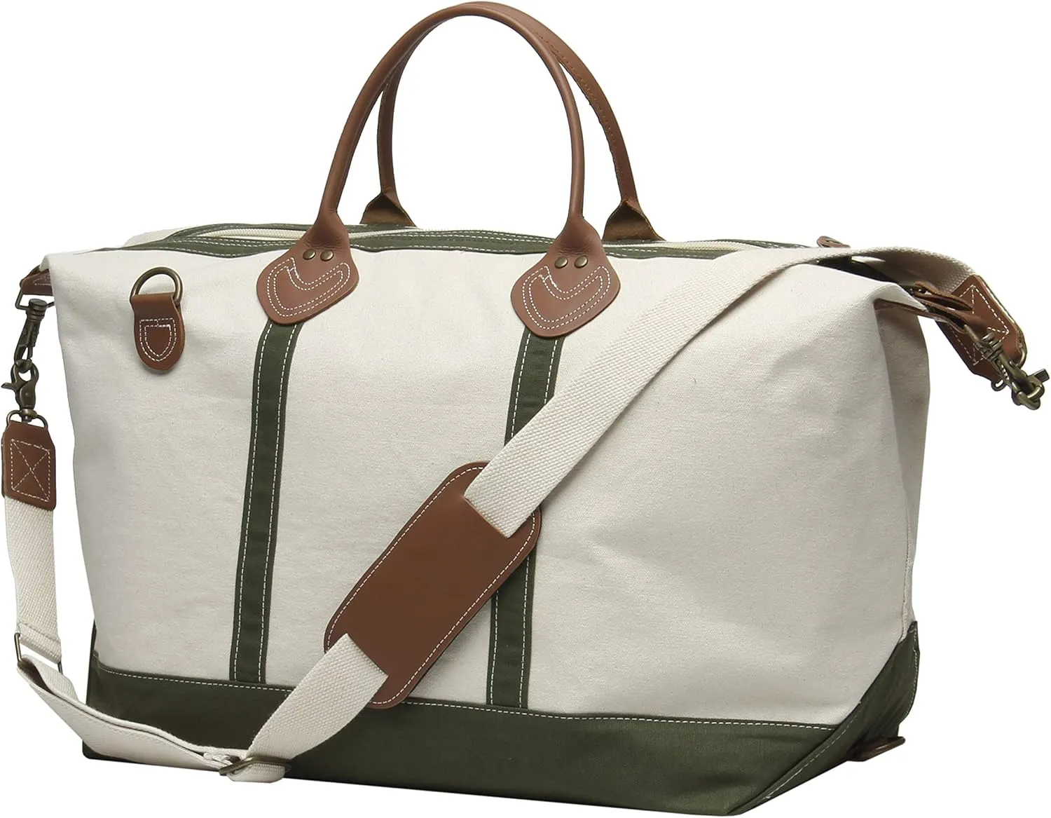 Tag&Crew Weekender Signature Duffle 20 Oz. Heavy Canvas Leather Handle Bag with Detachable Shoulder Strap Ideal for Overnight Travel Business Trip Vacations - Large, Olive