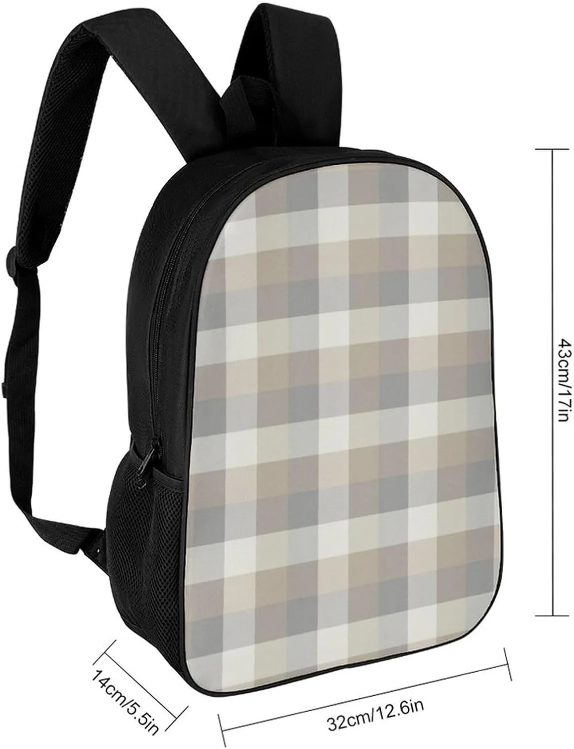 Tan Gray Ivory Neutral Rustic Plaid Backpack Lightweight Waterproof Backpacks Laptop Backpack for Unisex Casual Travel Daypacks Large Capacity