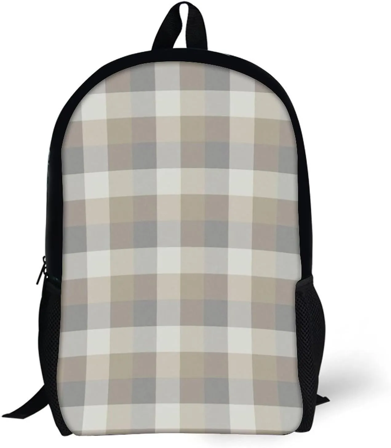 Tan Gray Ivory Neutral Rustic Plaid Backpack Lightweight Waterproof Backpacks Laptop Backpack for Unisex Casual Travel Daypacks Large Capacity