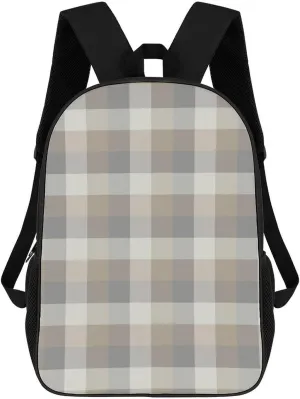 Tan Gray Ivory Neutral Rustic Plaid Backpack Lightweight Waterproof Backpacks Laptop Backpack for Unisex Casual Travel Daypacks Large Capacity