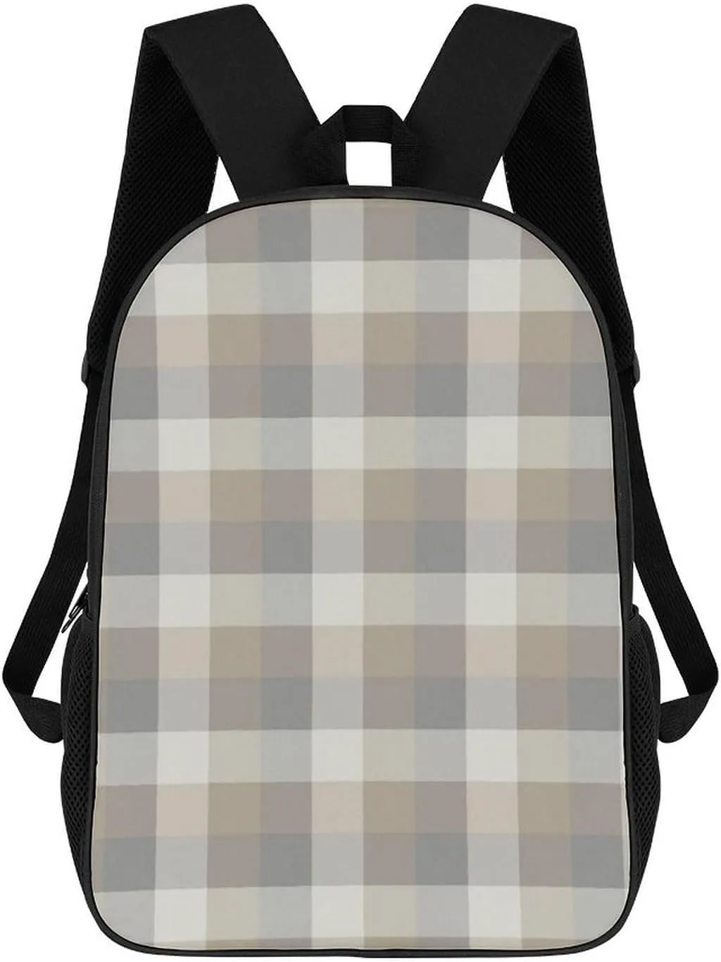 Tan Gray Ivory Neutral Rustic Plaid Backpack Lightweight Waterproof Backpacks Laptop Backpack for Unisex Casual Travel Daypacks Large Capacity