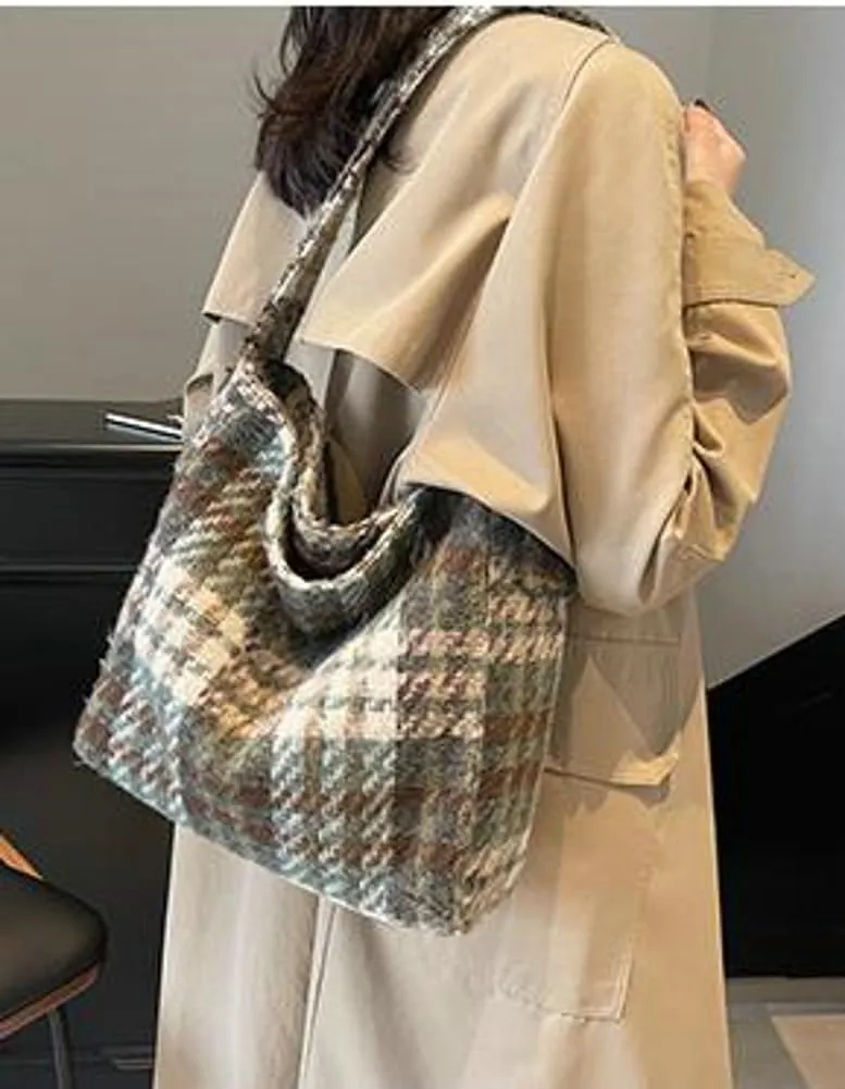 Tartan Plaid Purse Tote Bag for Women Slouchy Hobo Shoulder Bags Crossbody Purse Top-handle Tote Handbag