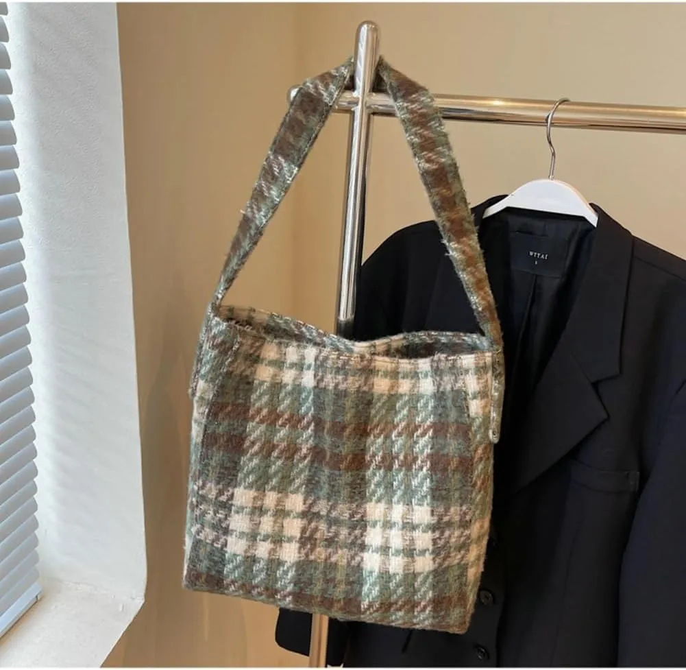 Tartan Plaid Purse Tote Bag for Women Slouchy Hobo Shoulder Bags Crossbody Purse Top-handle Tote Handbag