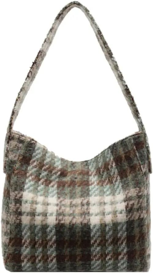 Tartan Plaid Purse Tote Bag for Women Slouchy Hobo Shoulder Bags Crossbody Purse Top-handle Tote Handbag