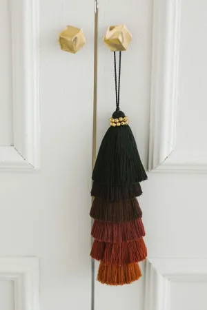 Tassellini Multi-Colored Layered Large Cotton Tassel with Hanging Loop for Furniture Décor, Home or Handbag Accessory (Black)