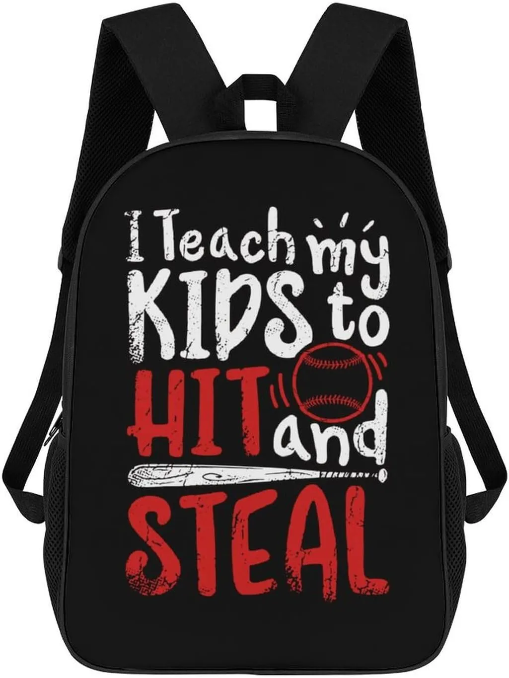 Teach Kids to Hit And Steal Baseball Fashion Backpack 17 Inches Daypack Unisex Laptop Bag for Travel Business Work
