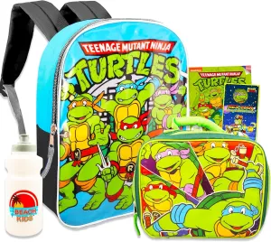 Teenage Mutant Ninja Turtles Backpack and Lunch Box Set - Bundle with TMNT Backpack for School, Lunch Bag, Water Bottle, Tattoos, More | TMNT Backpack for Boys