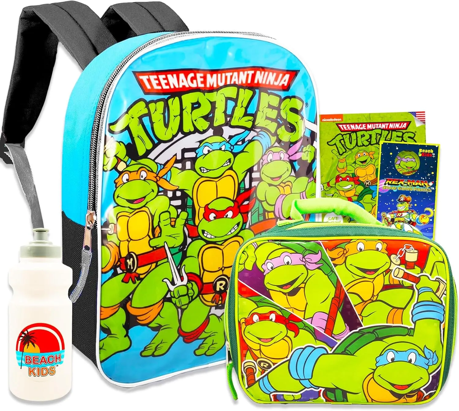 Teenage Mutant Ninja Turtles Backpack and Lunch Box Set - Bundle with TMNT Backpack for School, Lunch Bag, Water Bottle, Tattoos, More | TMNT Backpack for Boys