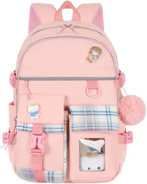 Teens Girls' Backpacks - 15.6 Inch Cute School Bag, Elementary to College, Large Capacity, Waterproof, Fashion Pink Travel Backpack
