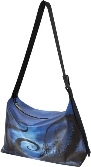 Tentacle Ship Blue Hobo Shoulder Bag for Women Men PU Leather Crossbody Bag Slouchy Tote Handbags for Shopping Traveling Working