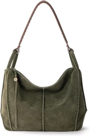 The Sak Los Feliz Hobo in Leather, Lined Shoulder Purse, Moss Suede