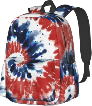 Tie Dye American Flag 4th of July Backpacks 15 Inch Laptop Backpack Multipurpose Double Shoulder Bag for Men Women Gifts