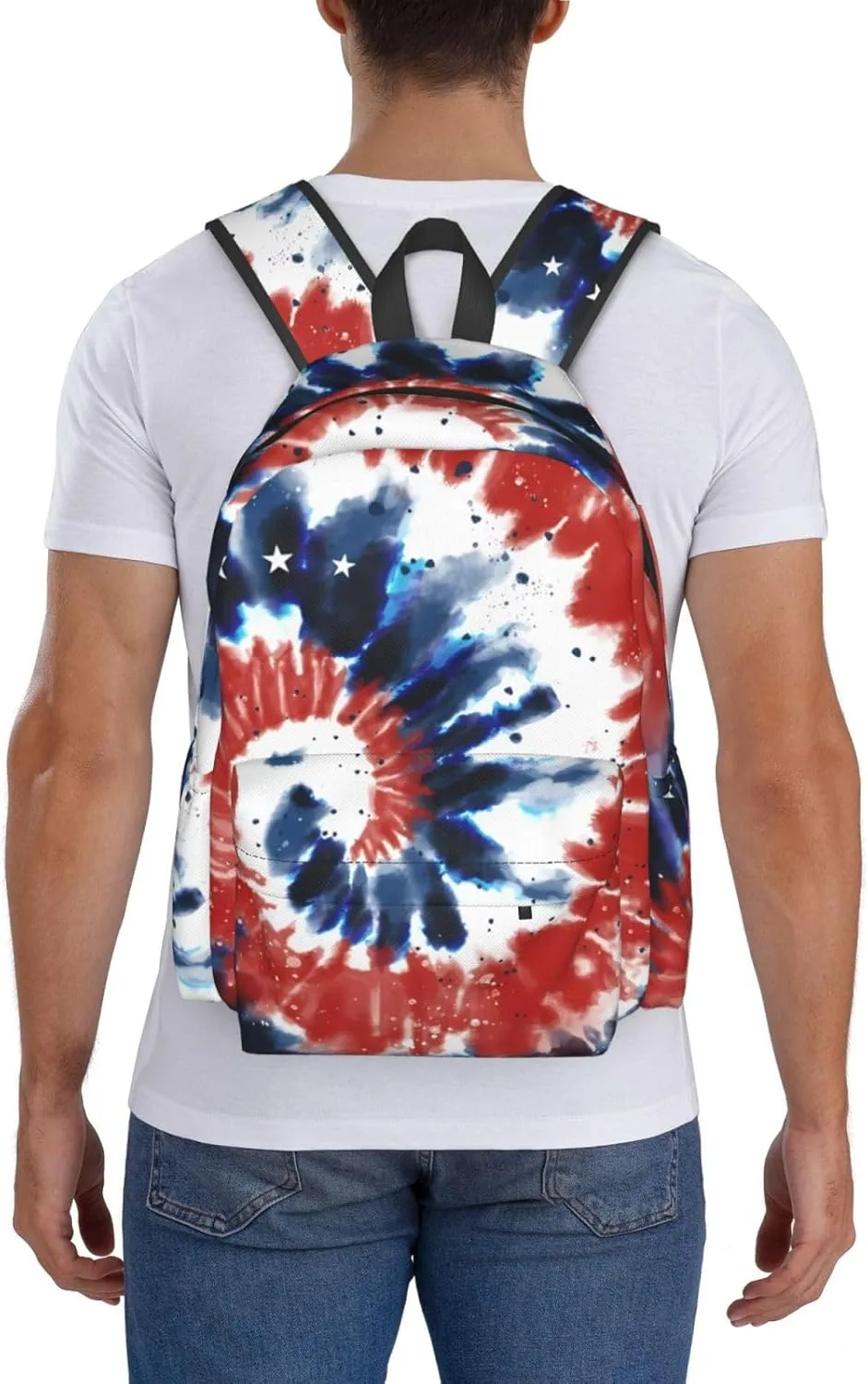 Tie Dye American Flag 4th of July Backpacks 15 Inch Laptop Backpack Multipurpose Double Shoulder Bag for Men Women Gifts