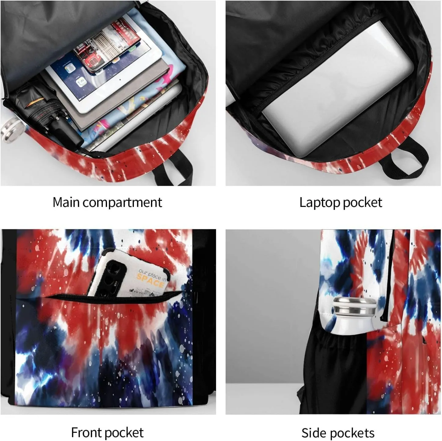 Tie Dye American Flag 4th of July Backpacks 15 Inch Laptop Backpack Multipurpose Double Shoulder Bag for Men Women Gifts