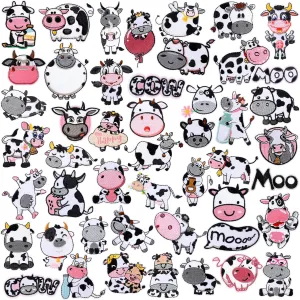 Tigeen 48 Pcs Cow Chenille Iron on Patches Bulk Embroidered Patches for Hats Clothes Cute Repair Kit Sew on Applique DIY Accessory for Backpack Pants Jeans