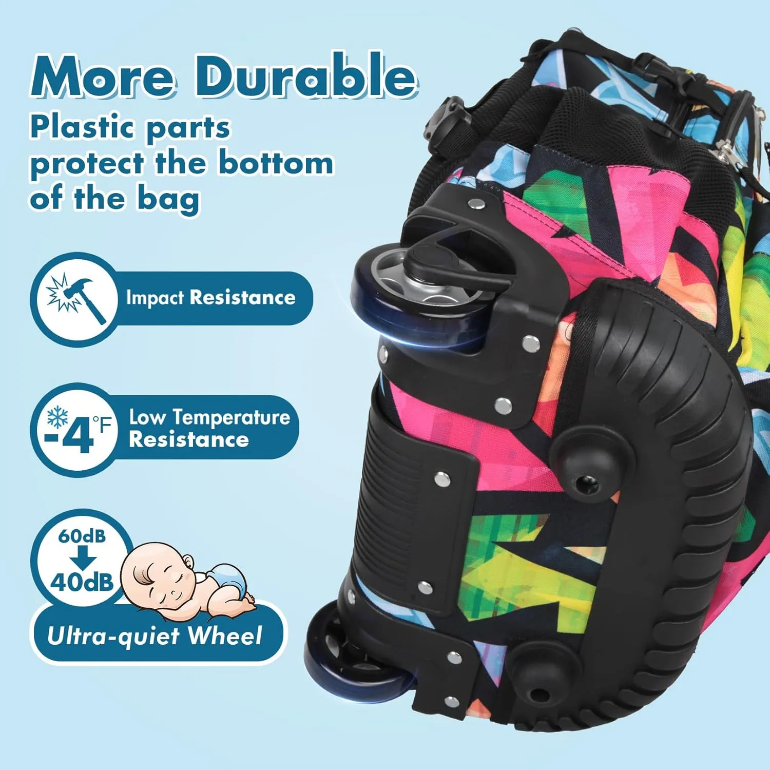 Tilami Rolling Backpack & Lunch bag for Kids 19 Inch Wheeled Bookbag for Boys & Girls for School & Travel,Colorful blue