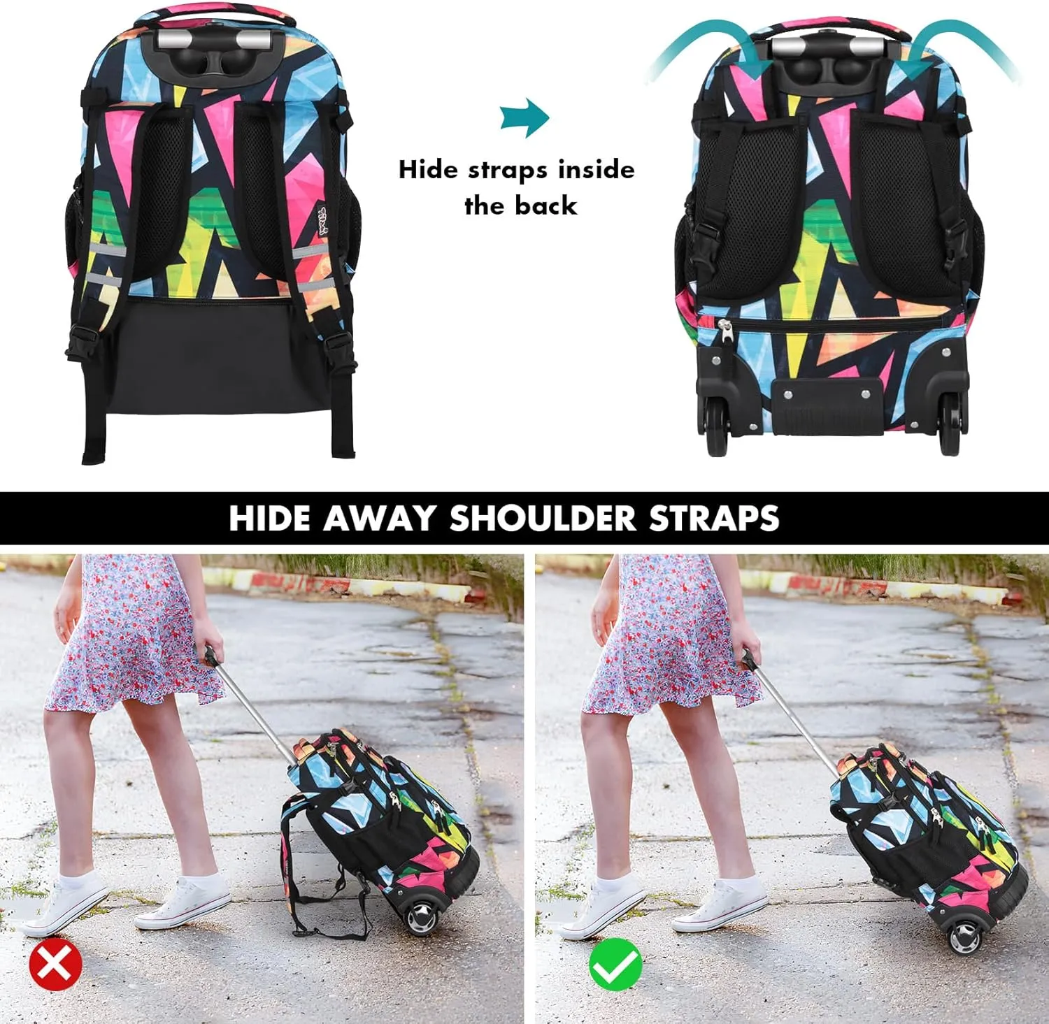 Tilami Rolling Backpack & Lunch bag for Kids 19 Inch Wheeled Bookbag for Boys & Girls for School & Travel,Colorful blue