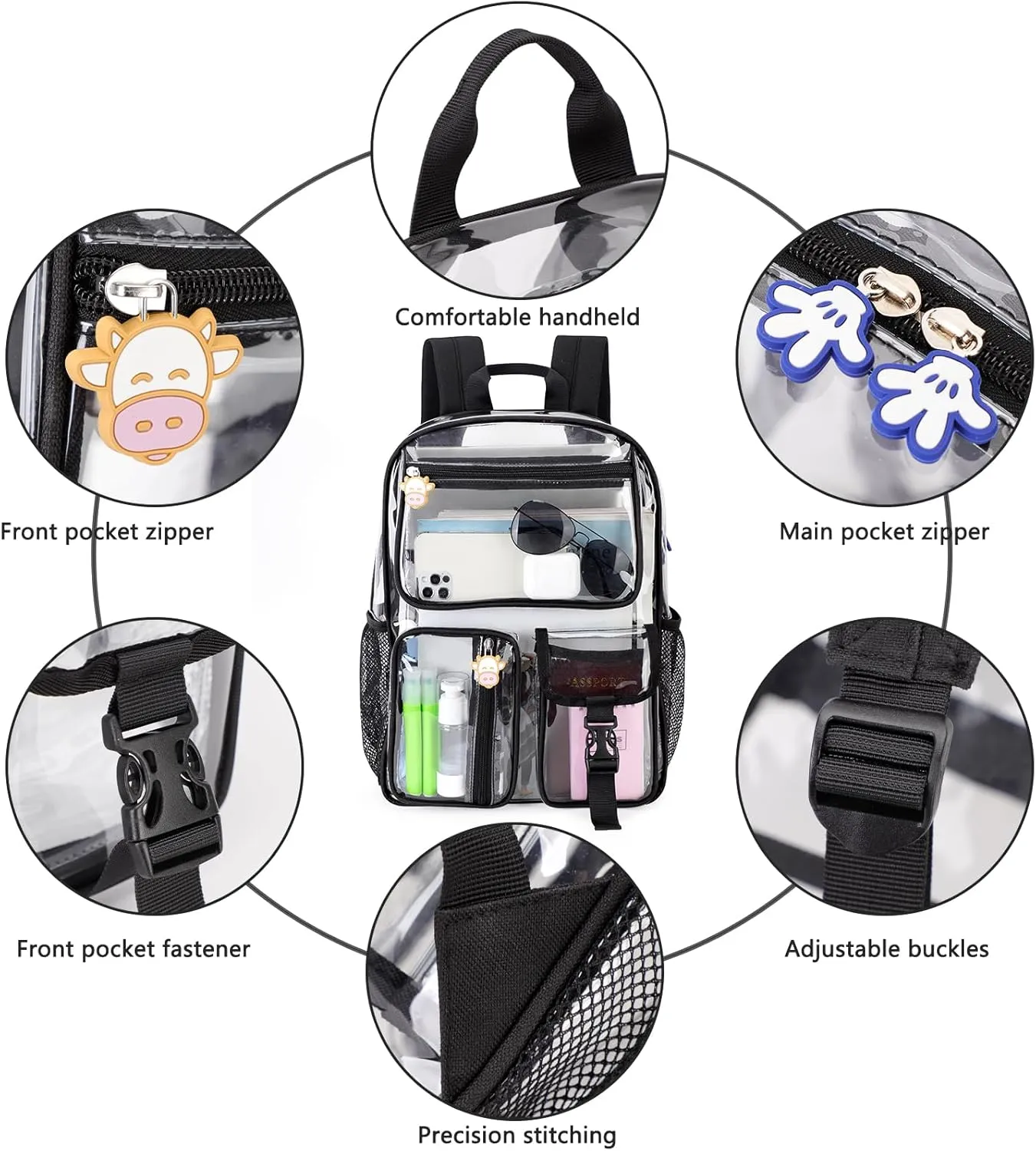 TINYAT Clear Backpack Heavy Duty Transparent Backpack Large Clear Bag See Through Bag for College, Concert, Sport T9063,Black