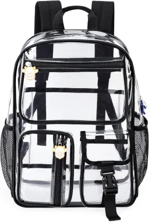 TINYAT Clear Backpack Heavy Duty Transparent Backpack Large Clear Bag See Through Bag for College, Concert, Sport T9063,Black