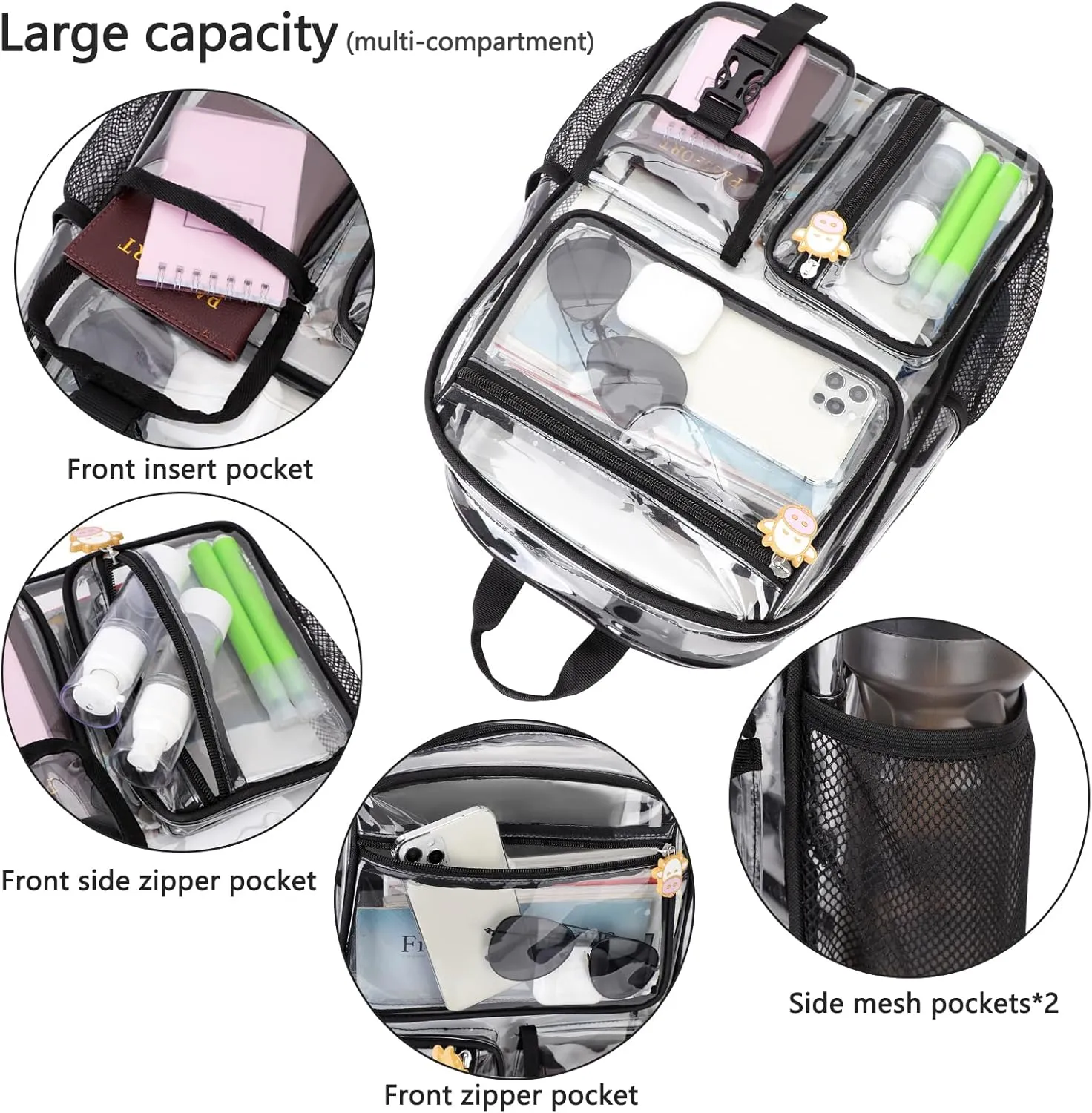 TINYAT Clear Backpack Heavy Duty Transparent Backpack Large Clear Bag See Through Bag for College, Concert, Sport T9063,Black