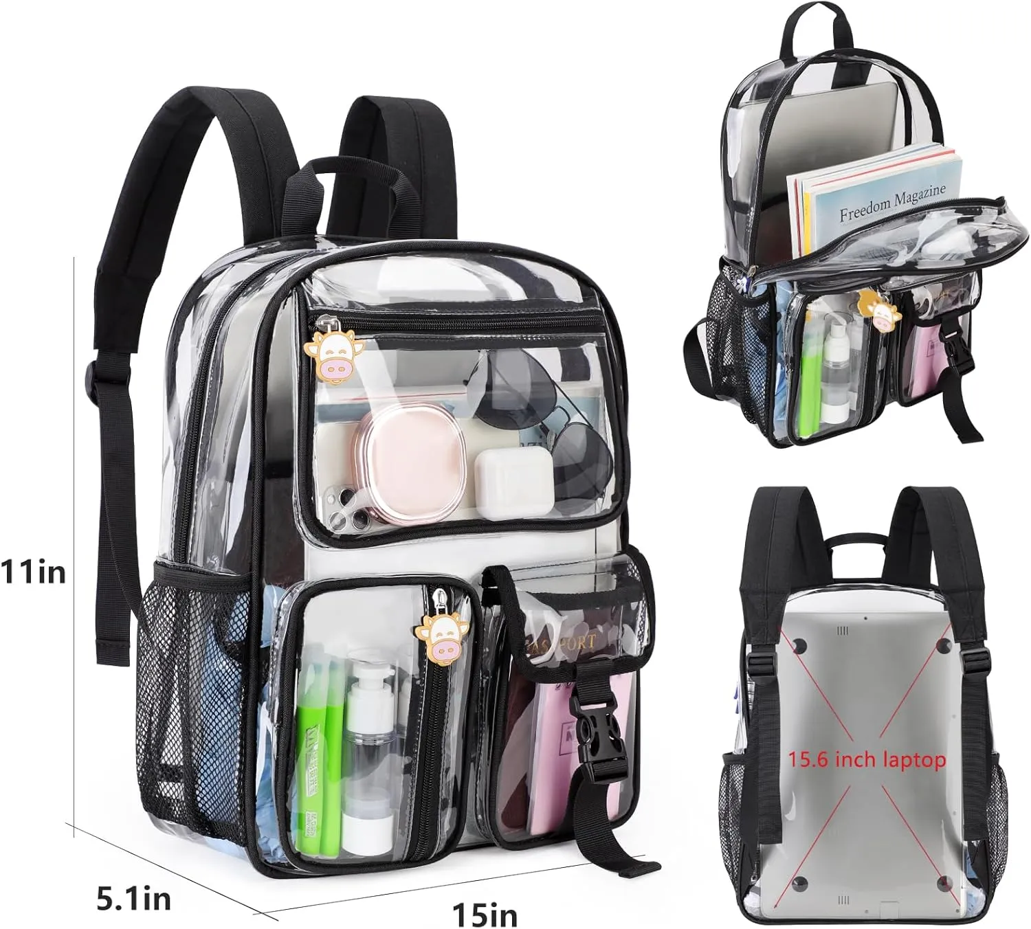 TINYAT Clear Backpack Heavy Duty Transparent Backpack Large Clear Bag See Through Bag for College, Concert, Sport T9063,Black