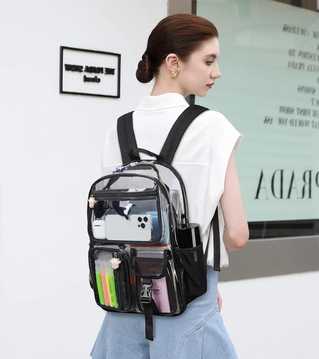 TINYAT Clear Backpack Heavy Duty Transparent Backpack Large Clear Bag See Through Bag for College, Concert, Sport T9063,Black