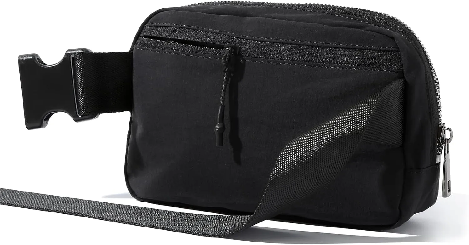 TOBVZOO Unisex Mini Fashion Waist Packs, Water Resistant, Adjustable Strap, 1 Main Compartment, 3 Mesh Slots, 1 Back Zipper Pocket, Black