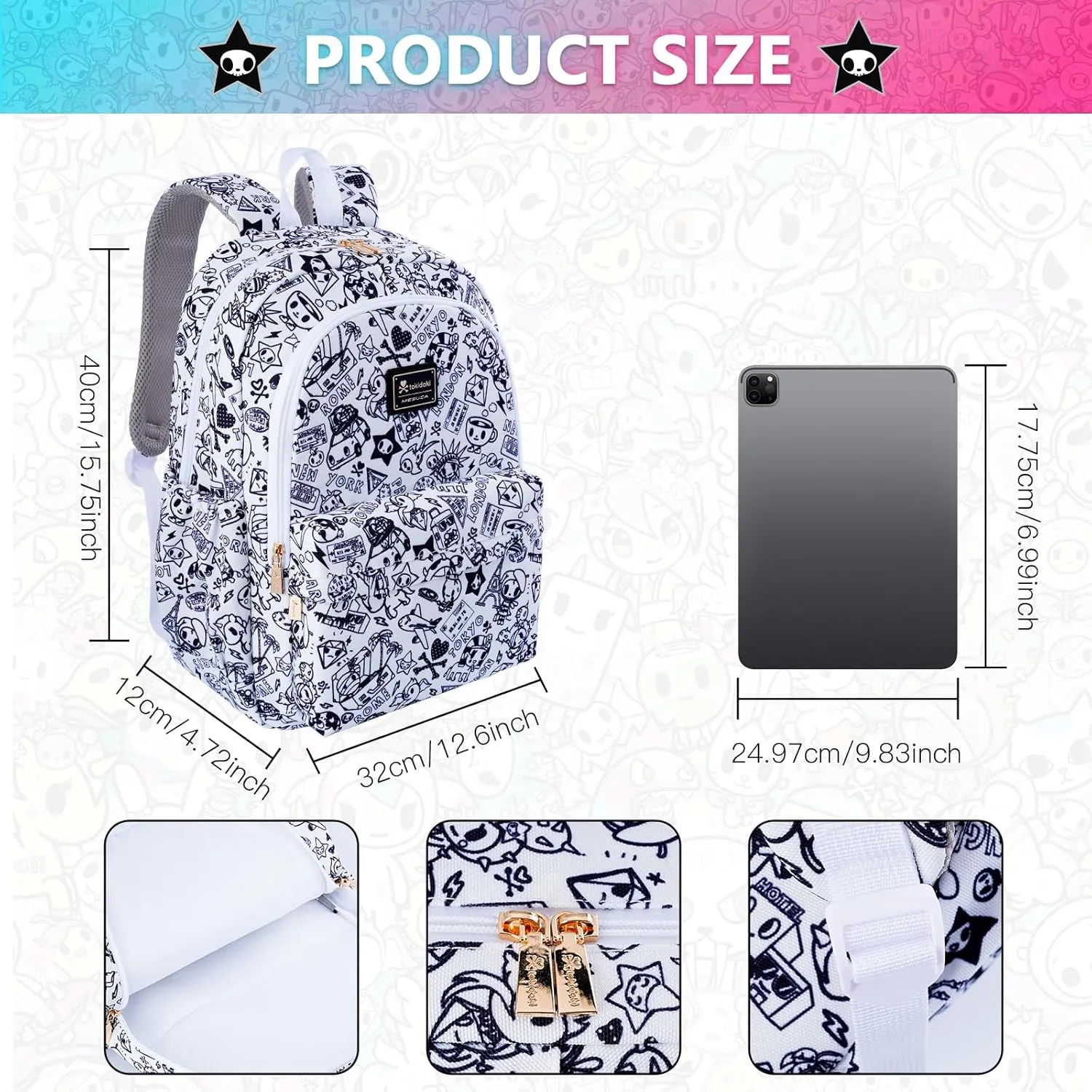 Tokidoki Travel Backpack for Women Shoulder Bag Unicorno Casual Daypack for Work Weekender Business Hiking (black)