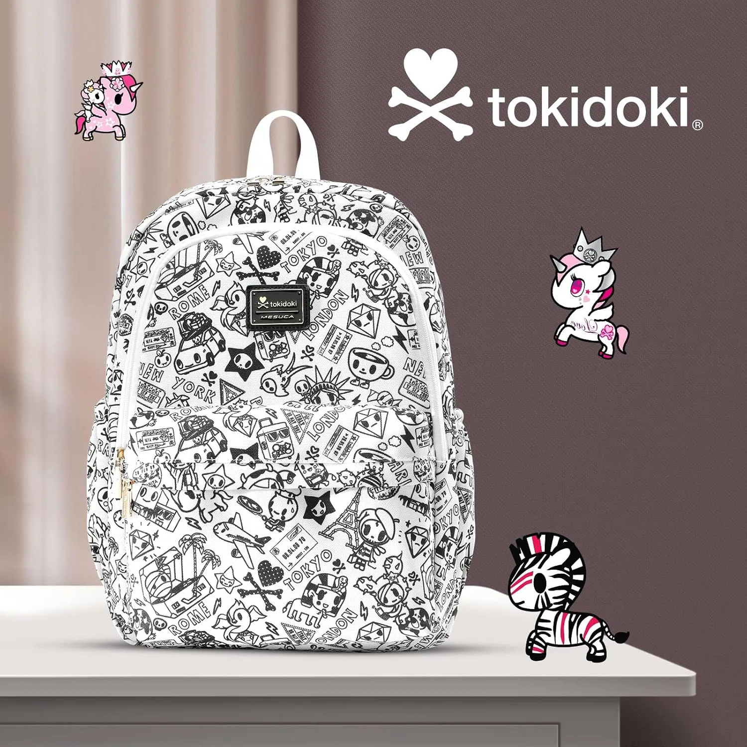Tokidoki Unicorno Travel Laptop Backpack For Women, Cute Backpack For Dailyuse Canvas, Casual Daypack Shoulder Bag Fashion Anime Bags (Black)