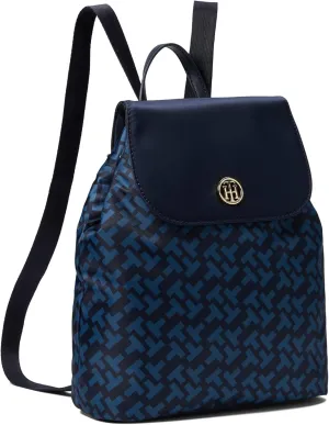 Tommy Hilfiger Nina II Flap Backpack Bias Printed Smooth Nylon Tommy Navy Tonal One Size