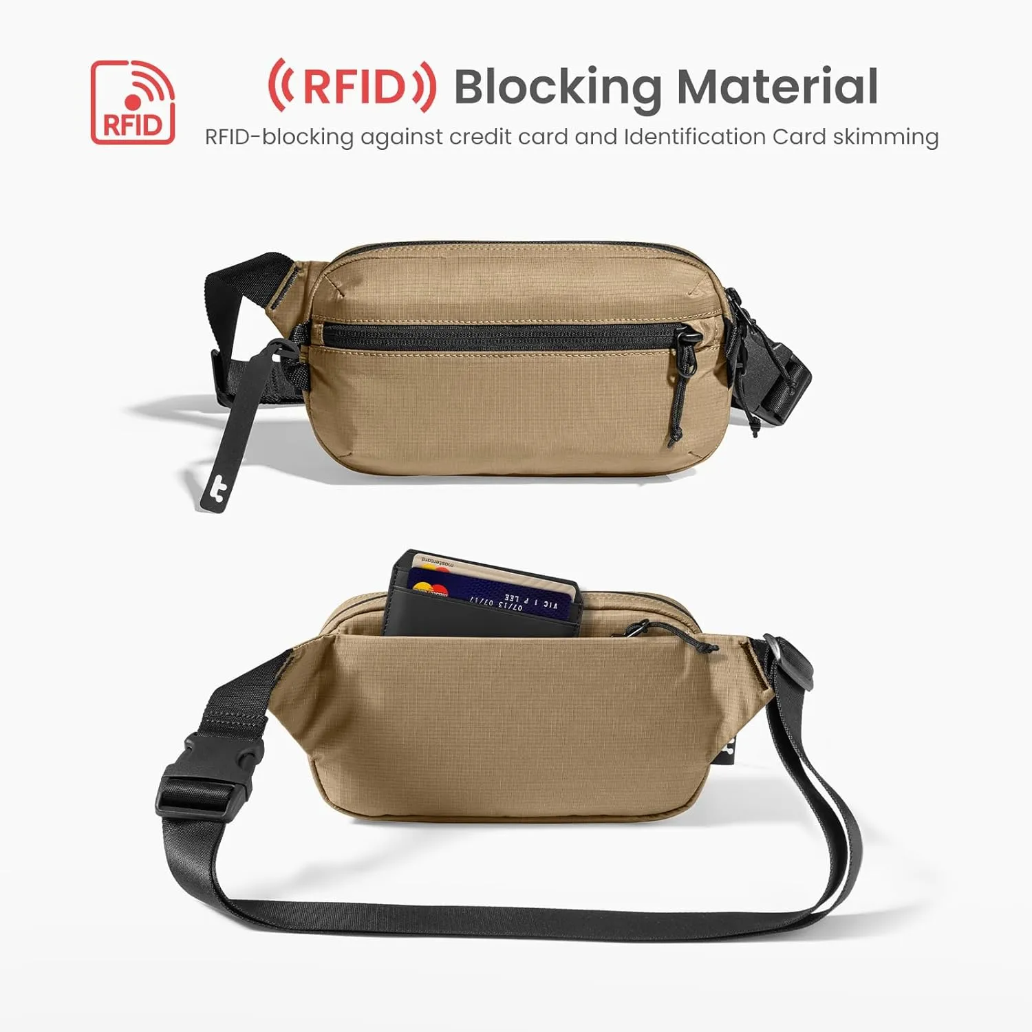 tomtoc 1.5L Sling Bag with RFID Blocking, Crossbody Bag Minimalist Chest Shoulder Pack for Men and Women, Water-resistant Lightweight Carry Casual Bag for Travel, Daily Use