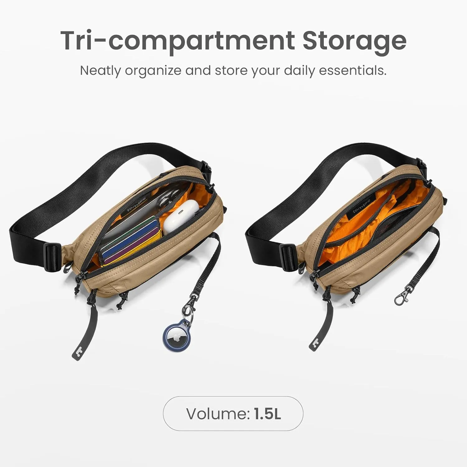 tomtoc 1.5L Sling Bag with RFID Blocking, Crossbody Bag Minimalist Chest Shoulder Pack for Men and Women, Water-resistant Lightweight Carry Casual Bag for Travel, Daily Use